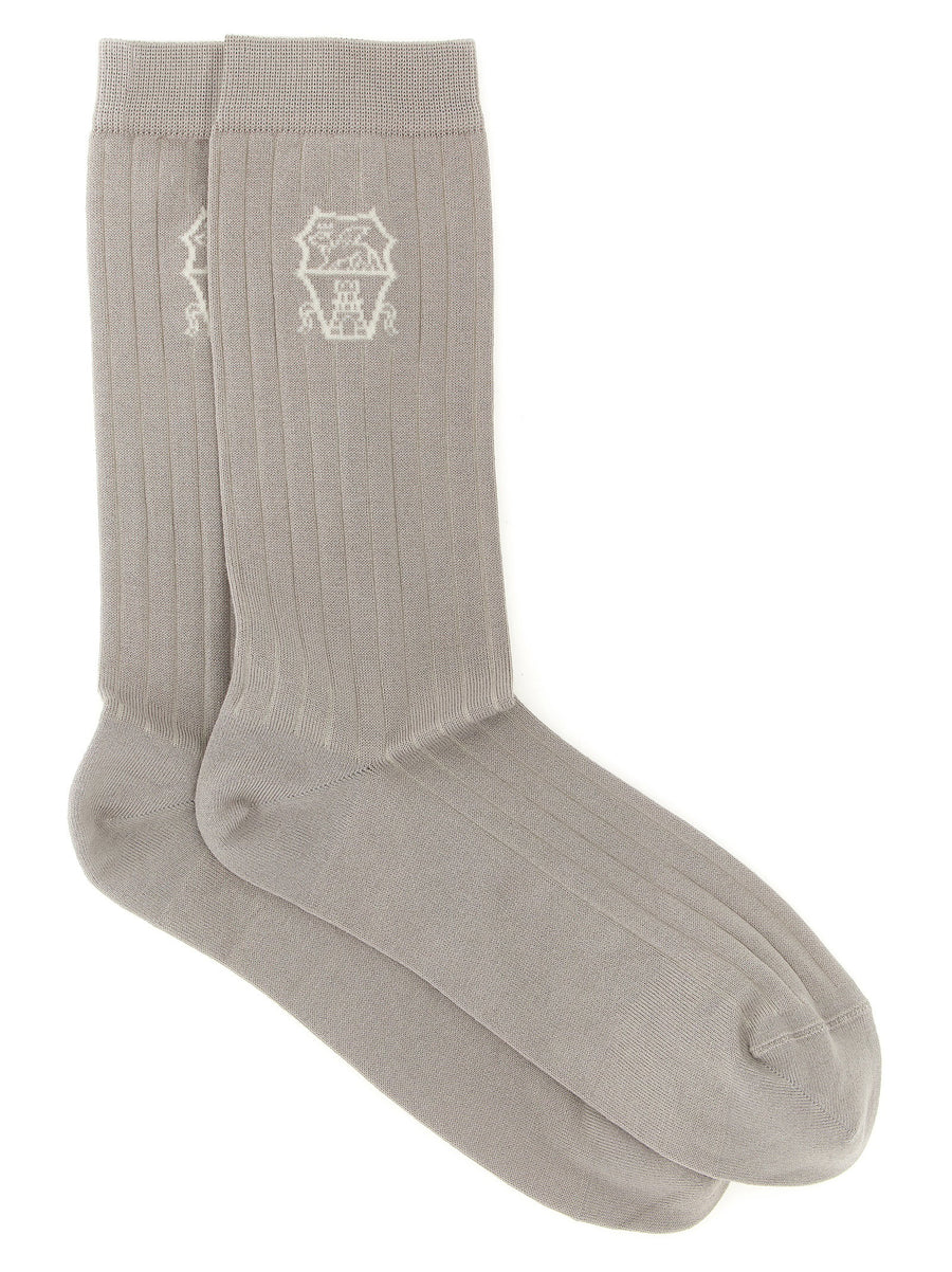 Brunello Cucinelli Coat Of Arms Of Solomeo Socks 100 Percent Cotton Gray