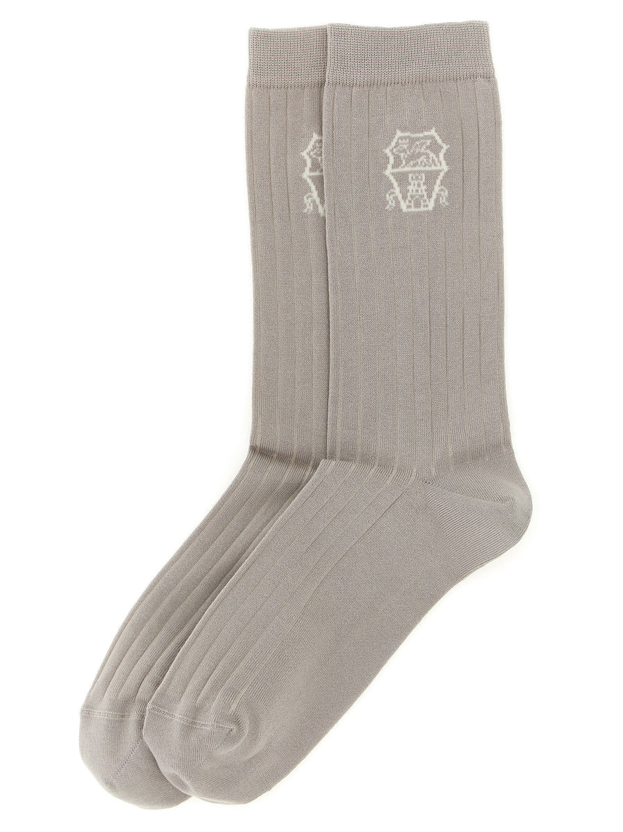 Brunello Cucinelli Coat Of Arms Of Solomeo Socks 100 Percent Cotton Gray