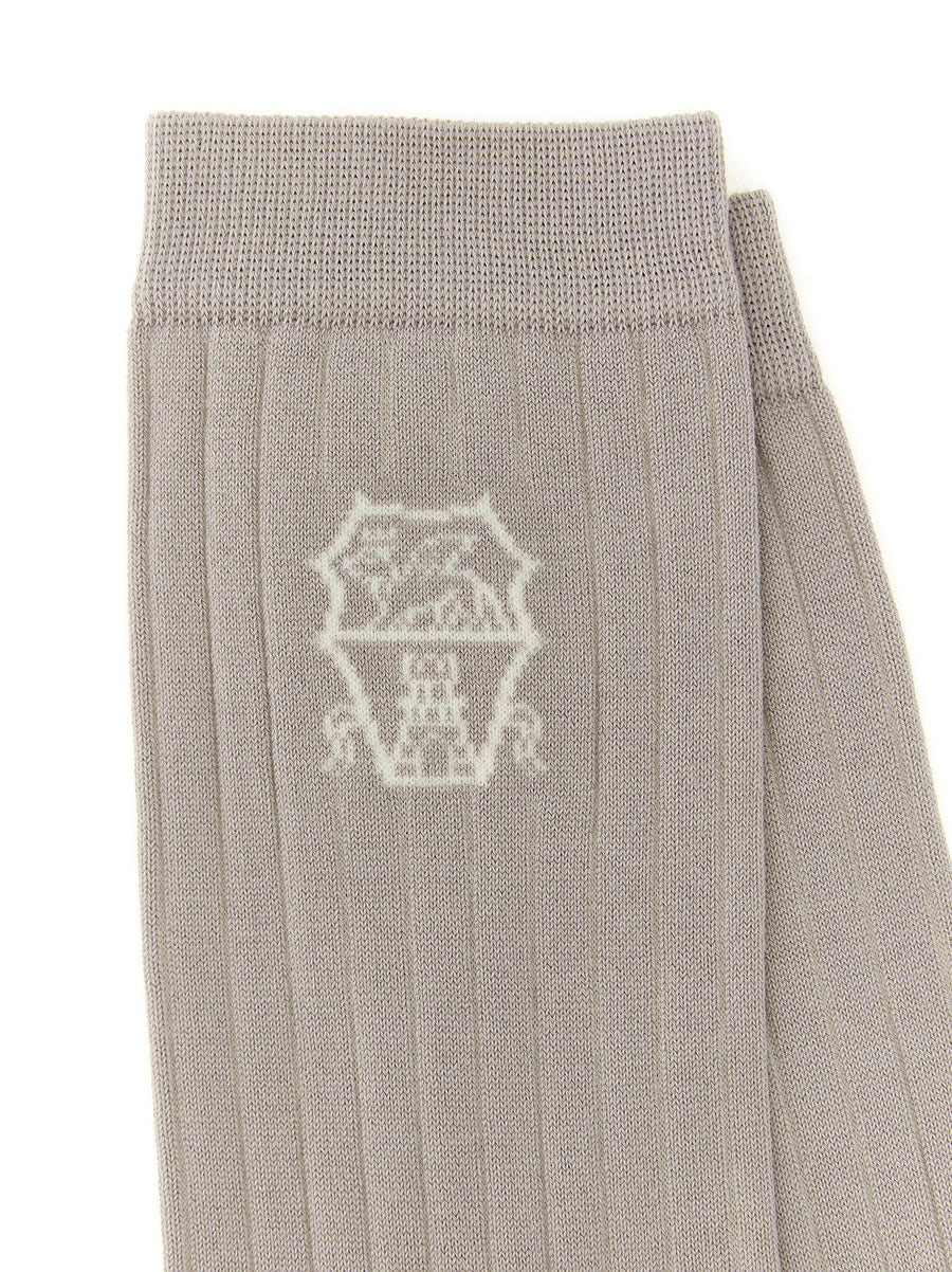 Brunello Cucinelli Coat Of Arms Of Solomeo Socks 100 Percent Cotton Gray