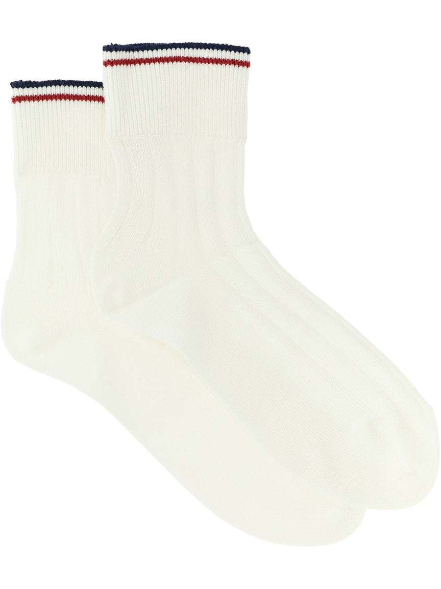 Brunello Cucinelli Striped Pure Cotton Socks Active Line White Red Navy