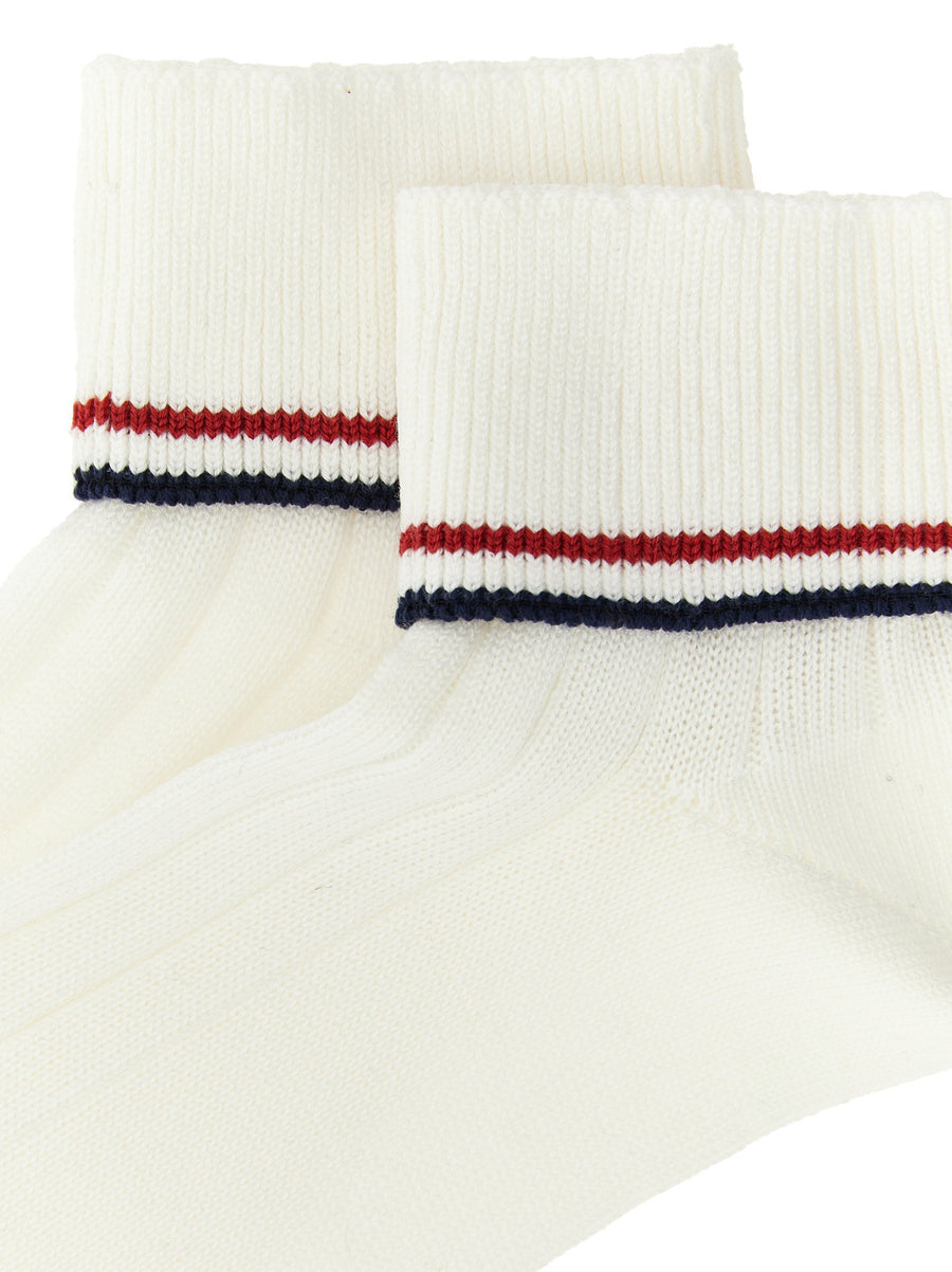 Brunello Cucinelli Striped Pure Cotton Socks Active Line White Red Navy