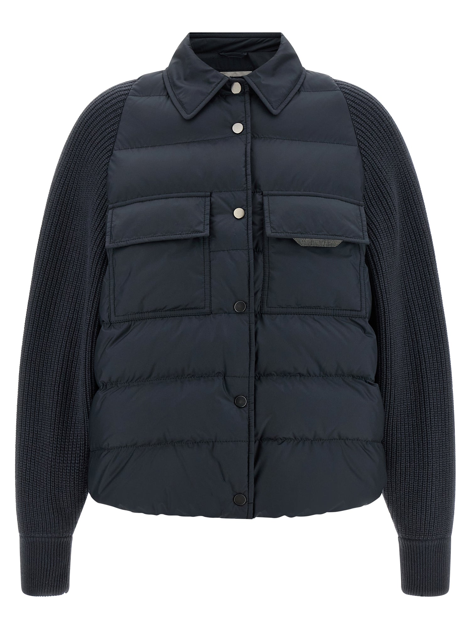 Brunello Cucinelli Shiny Flap Detail Down Jacket