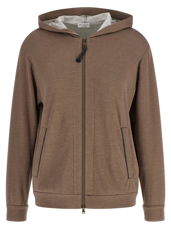 Brunello Cucinelli Monile Hoodie for Women With Front Zip Closure and Precious Zipper Pull