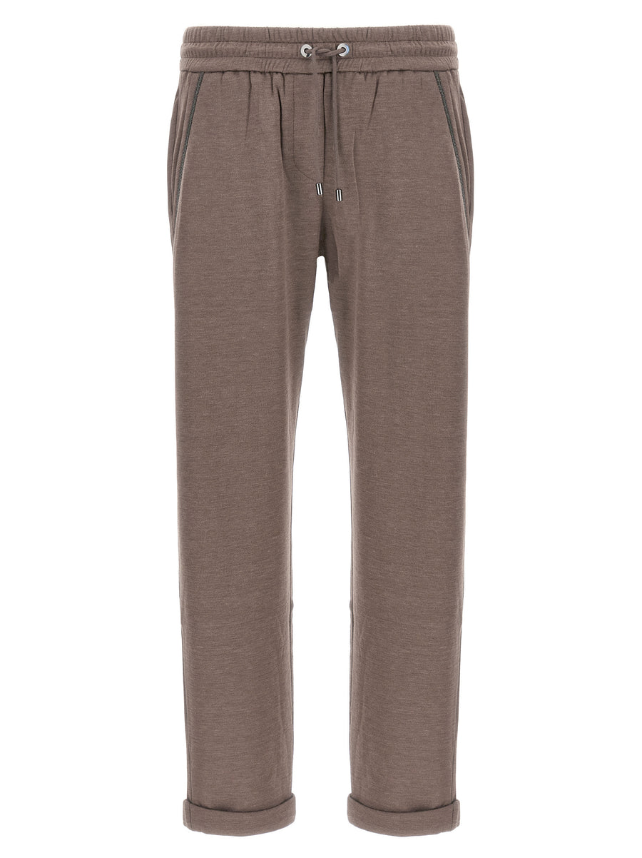 Brunello Cucinelli Joggers With Shiny Pocket Detail For Women Luxury Cotton Silk Trousers