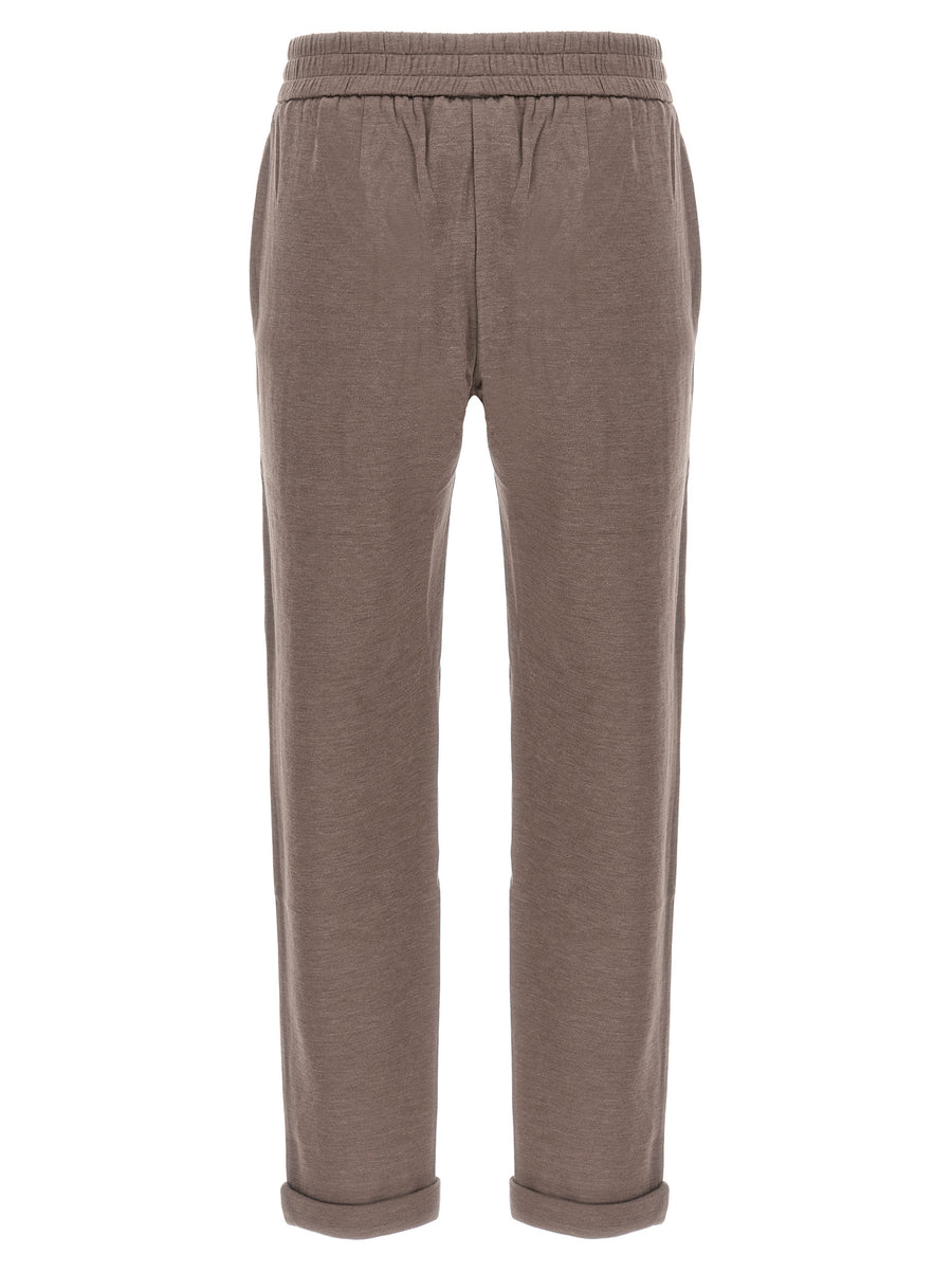 Brunello Cucinelli Joggers With Shiny Pocket Detail For Women Luxury Cotton Silk Trousers
