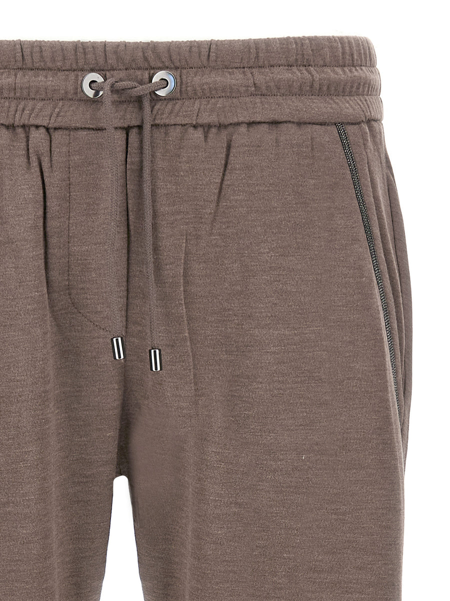 Brunello Cucinelli Joggers With Shiny Pocket Detail For Women Luxury Cotton Silk Trousers