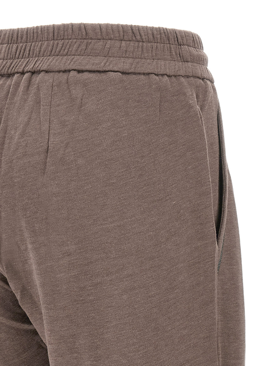 Brunello Cucinelli Joggers With Shiny Pocket Detail For Women Luxury Cotton Silk Trousers
