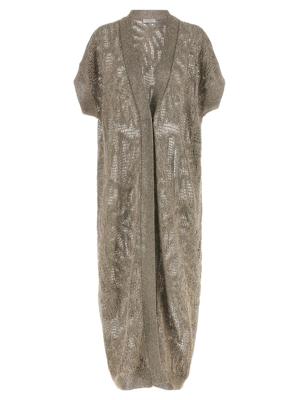 Brunello Cucinelli Dazzling Water Lilies Linen Cotton Mesh Cardigan