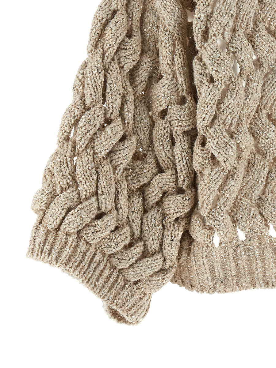 Brunello Cucinelli Dazzling Cable Cardigan Silk Linen Knit for Women Oversized Crop V Neck