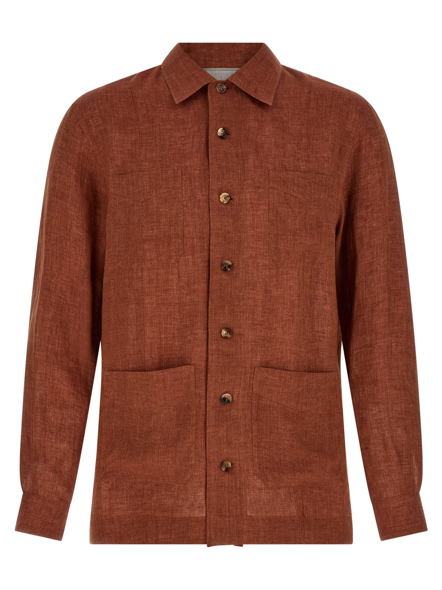 Brunello Cucinelli Linen Shirt For Men Red 100 Percent Linen Easy Fit Luxury Dress Shirt