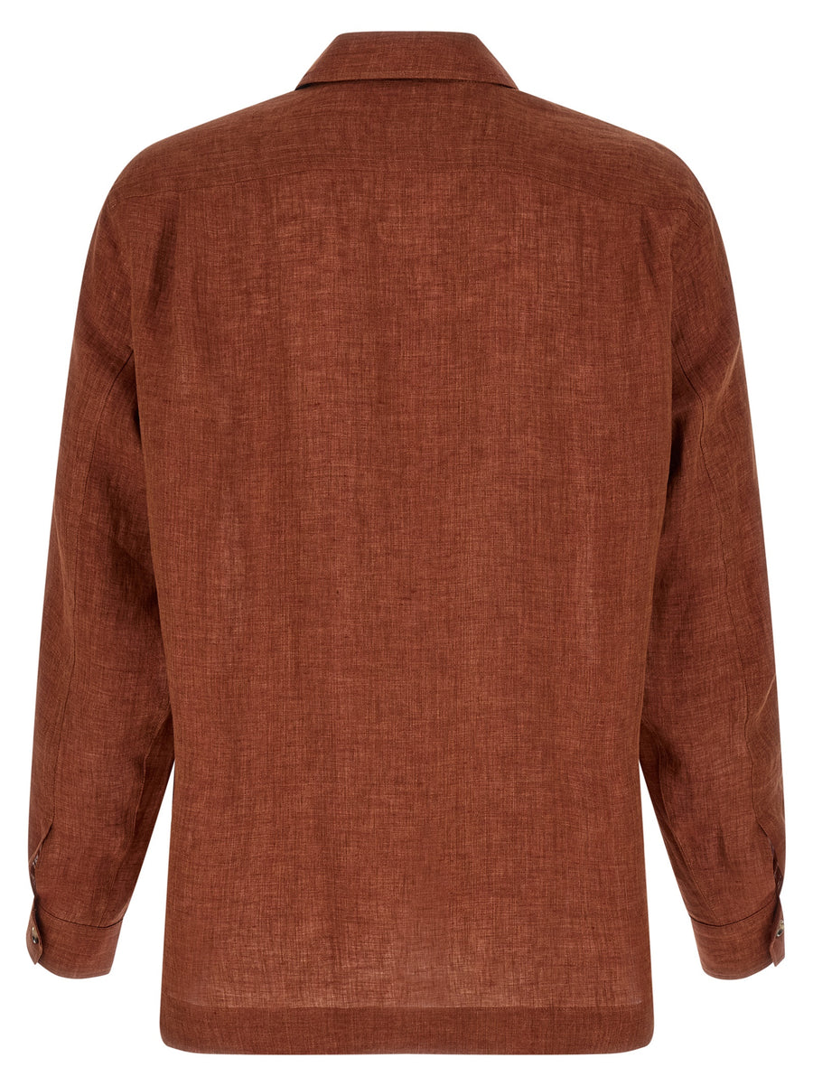 Brunello Cucinelli Linen Shirt For Men Red 100 Percent Linen Easy Fit Luxury Dress Shirt