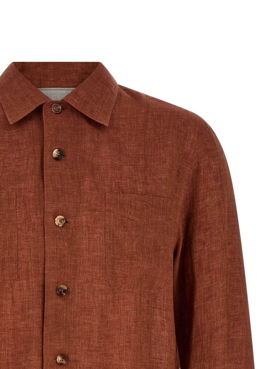 Brunello Cucinelli Linen Shirt For Men Red 100 Percent Linen Easy Fit Luxury Dress Shirt