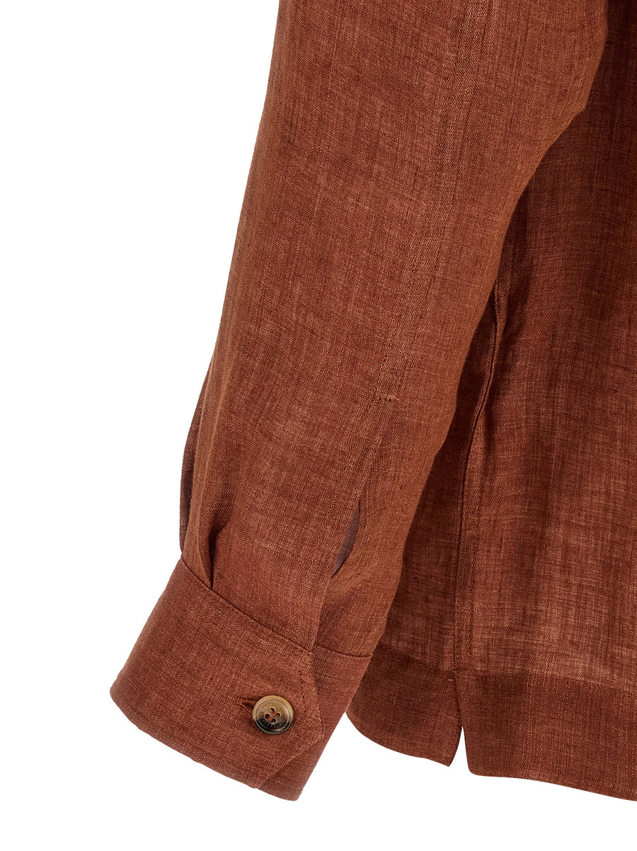 Brunello Cucinelli Linen Shirt For Men Red 100 Percent Linen Easy Fit Luxury Dress Shirt