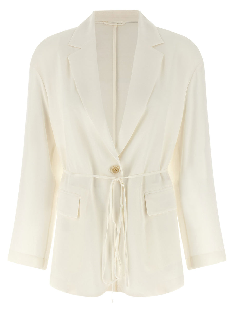 Brunello Cucinelli Silk Crepe Blazer Beige Unlined Single Button Jacket