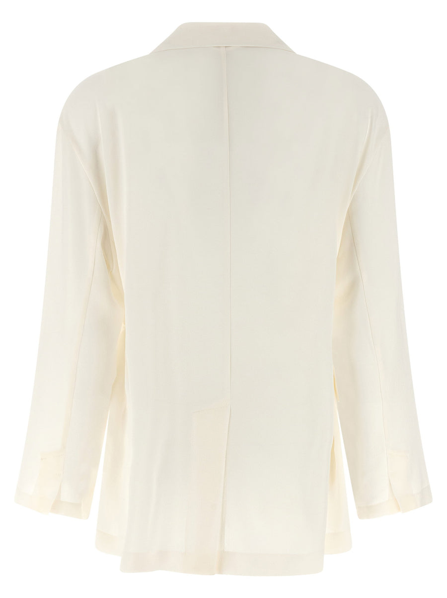 Brunello Cucinelli Silk Crepe Blazer Beige Unlined Single Button Jacket