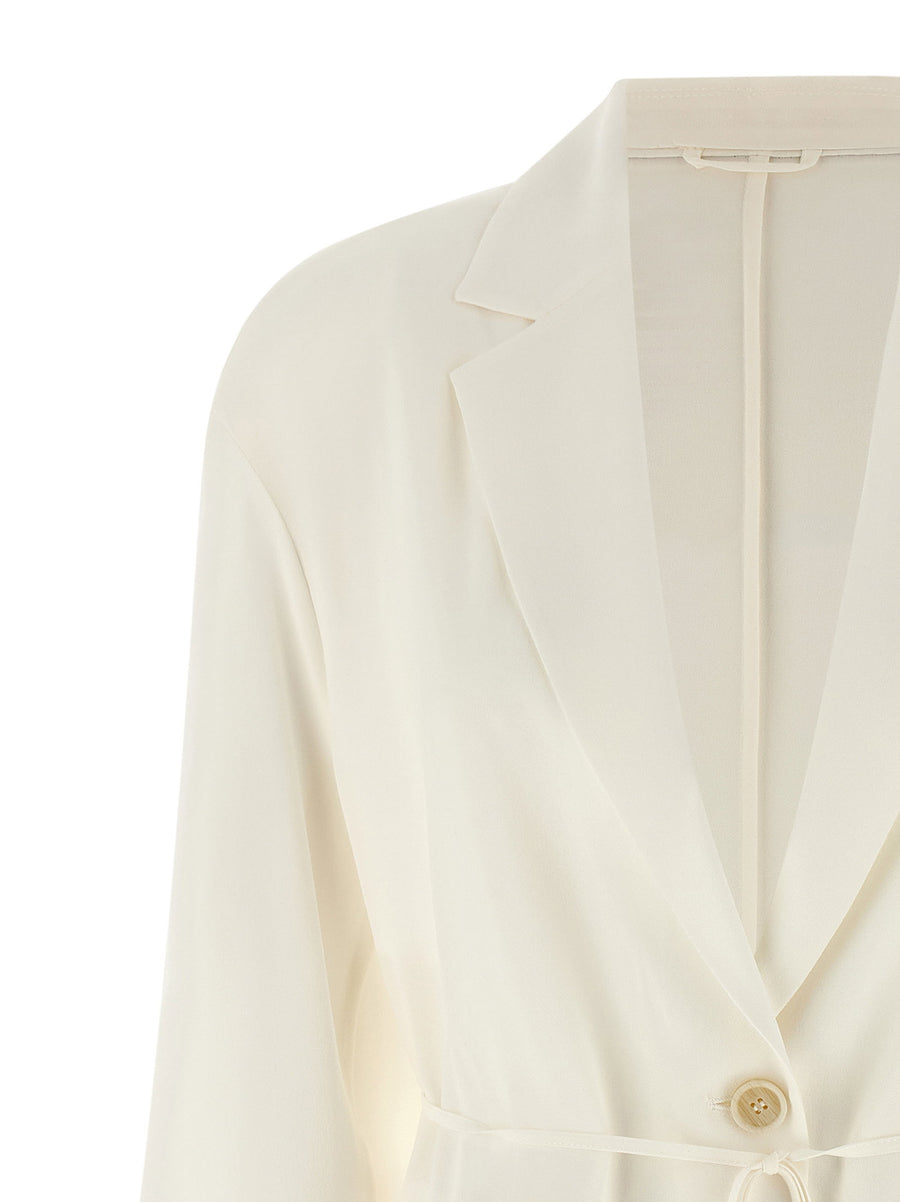 Brunello Cucinelli Silk Crepe Blazer Beige Unlined Single Button Jacket