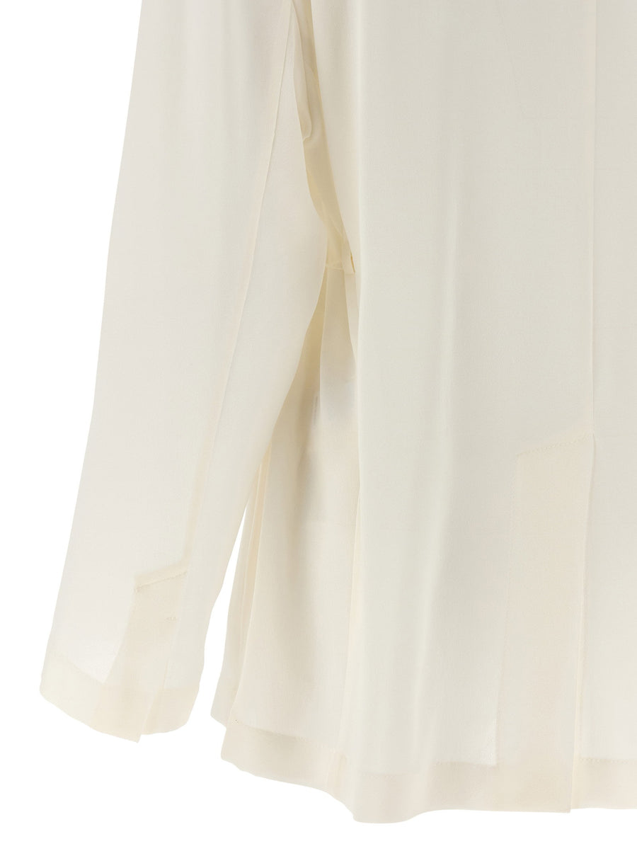 Brunello Cucinelli Silk Crepe Blazer Beige Unlined Single Button Jacket