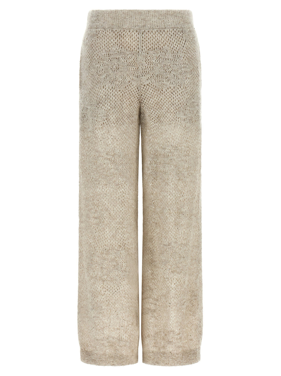 Brunello Cucinelli Abstract Leaf Trousers Beige Relaxed Fit