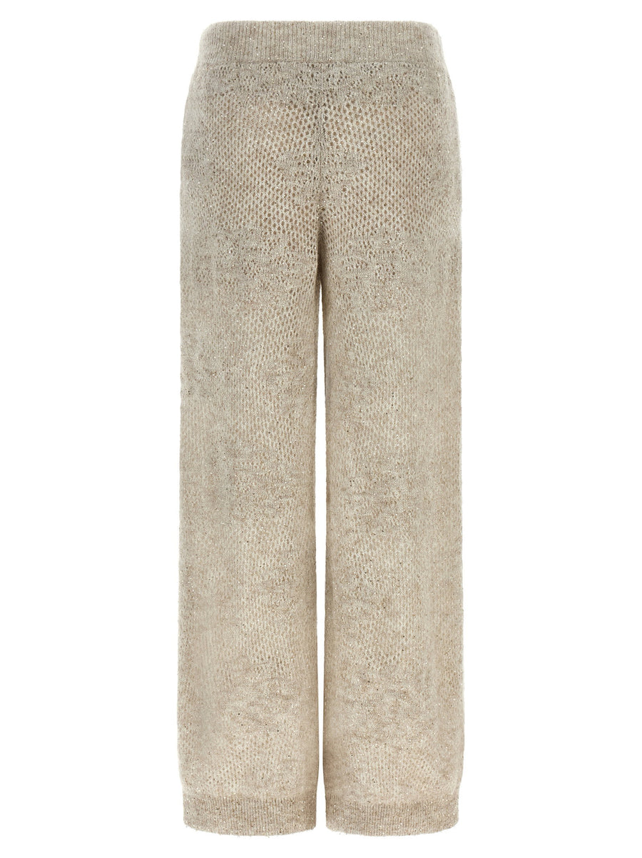 Brunello Cucinelli Abstract Leaf Trousers Beige Relaxed Fit