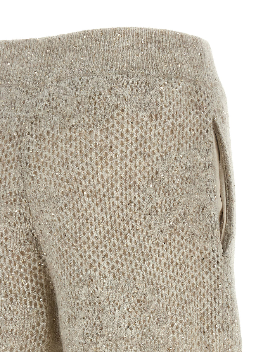 Brunello Cucinelli Abstract Leaf Trousers Beige Relaxed Fit
