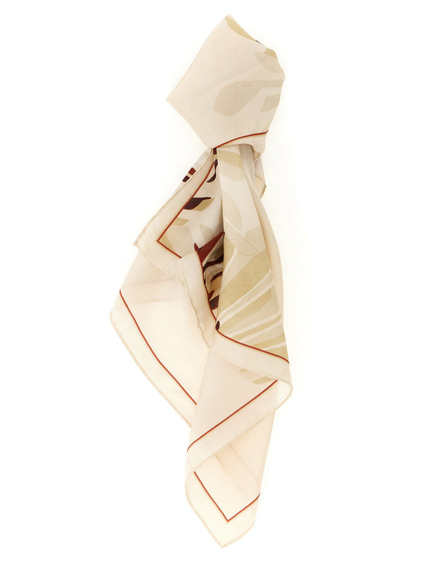 Brunello Cucinelli Bloom Print Silk Scarf 45x45 cm Beige