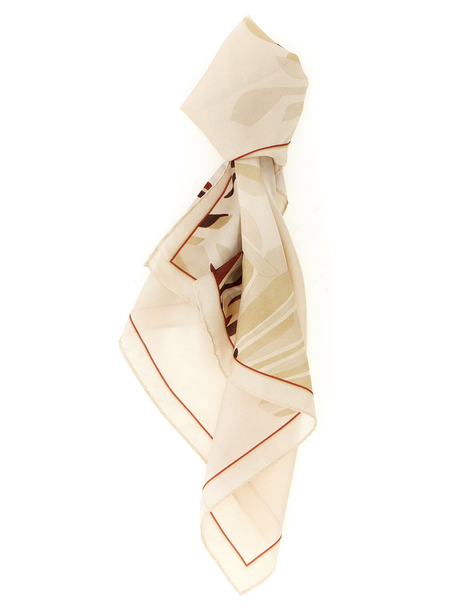 Brunello Cucinelli Bloom Print Silk Scarf 45x45 cm Beige