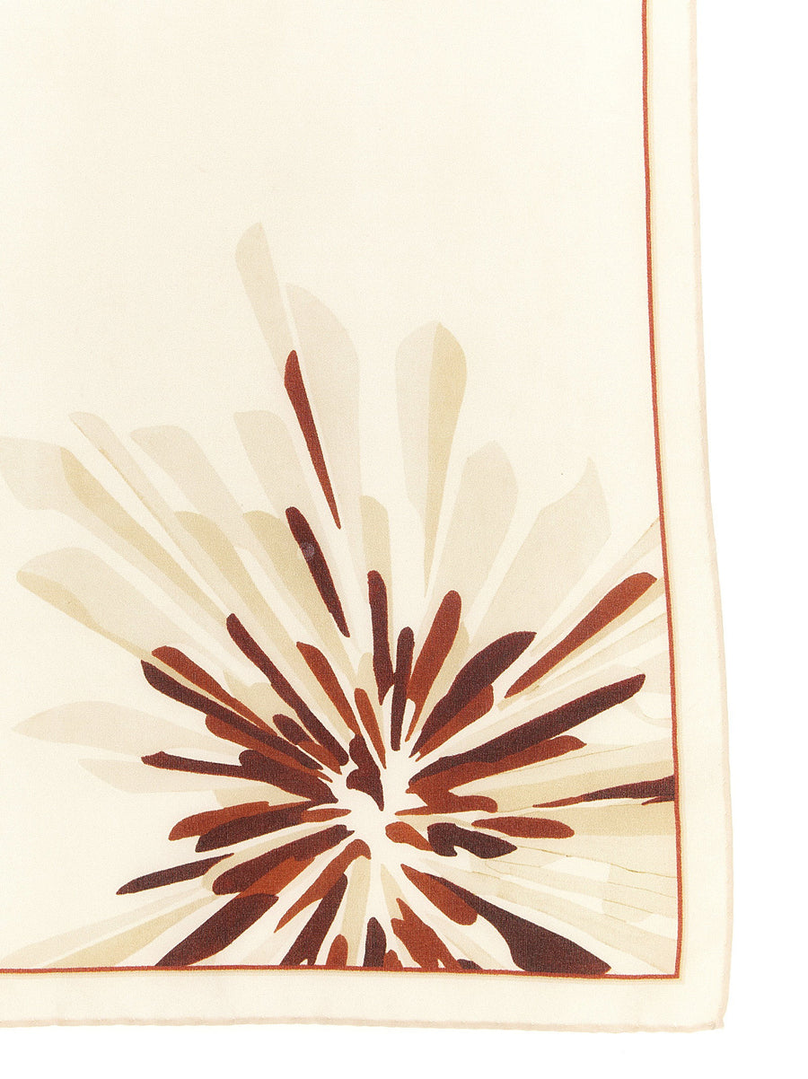Brunello Cucinelli Bloom Print Silk Scarf 45x45 cm Beige
