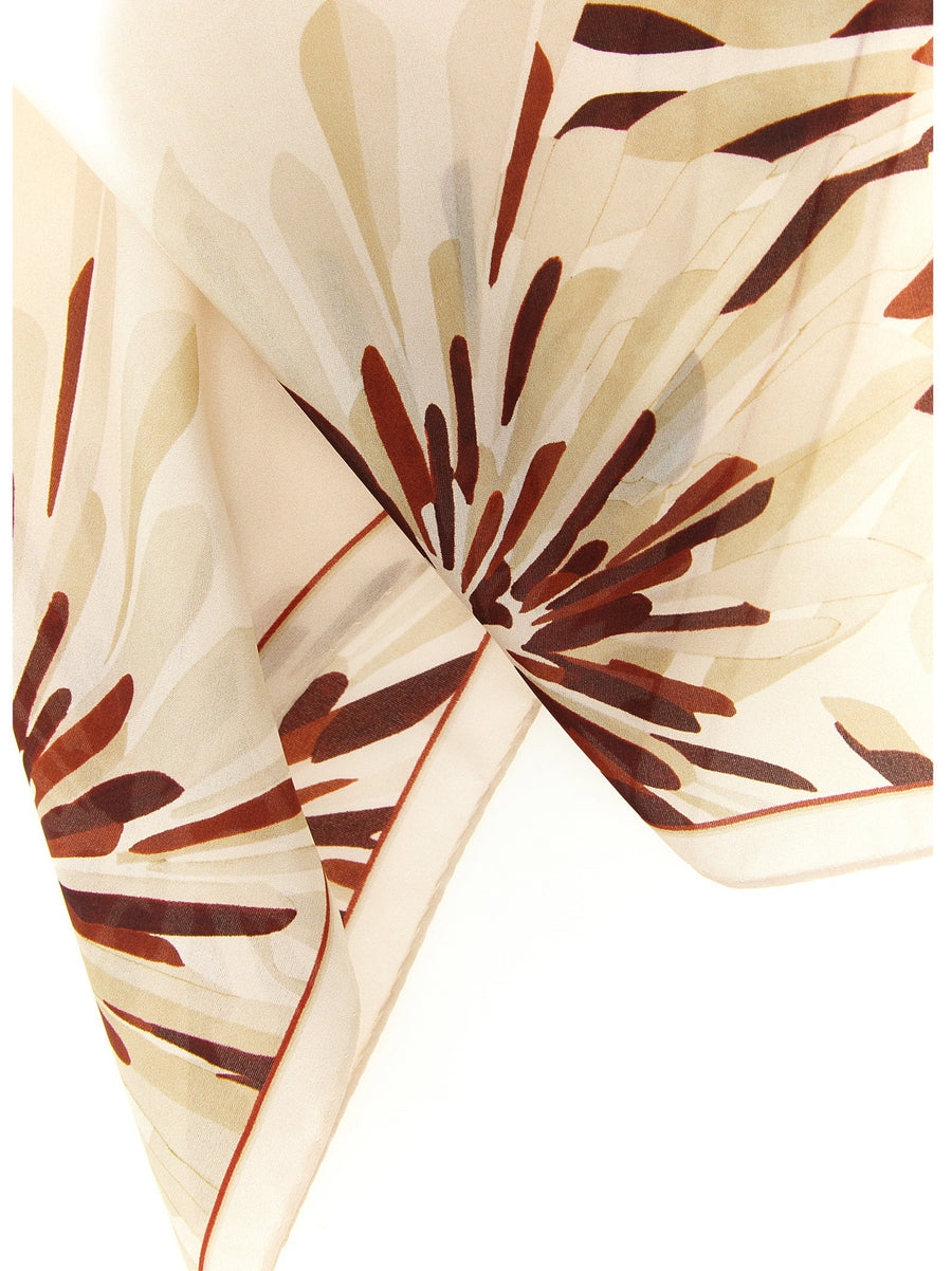 Brunello Cucinelli Bloom Print Silk Scarf 45x45 cm Beige