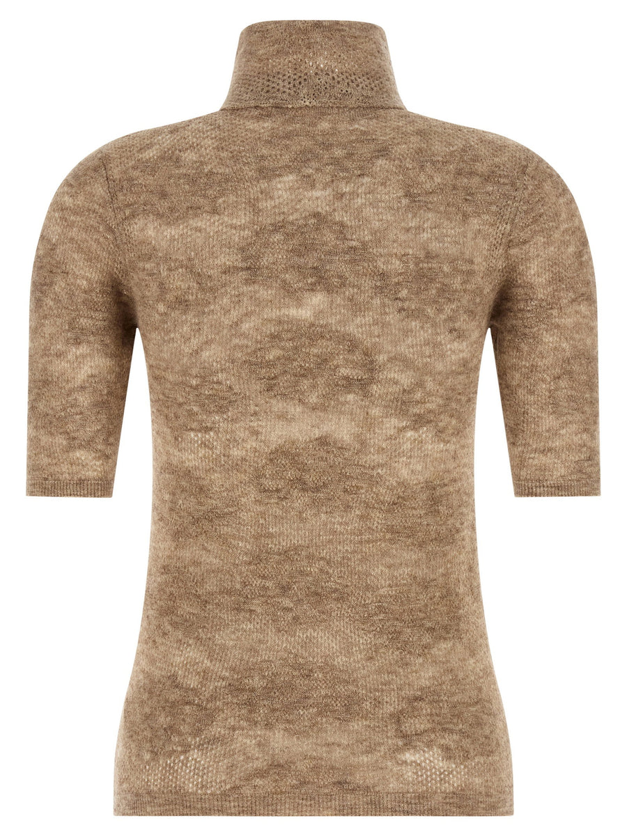 Brunello Cucinelli Turtle Neck Openwork Silk Wool Alpaca Knit For Women Luxury Office Wear Slim Fit