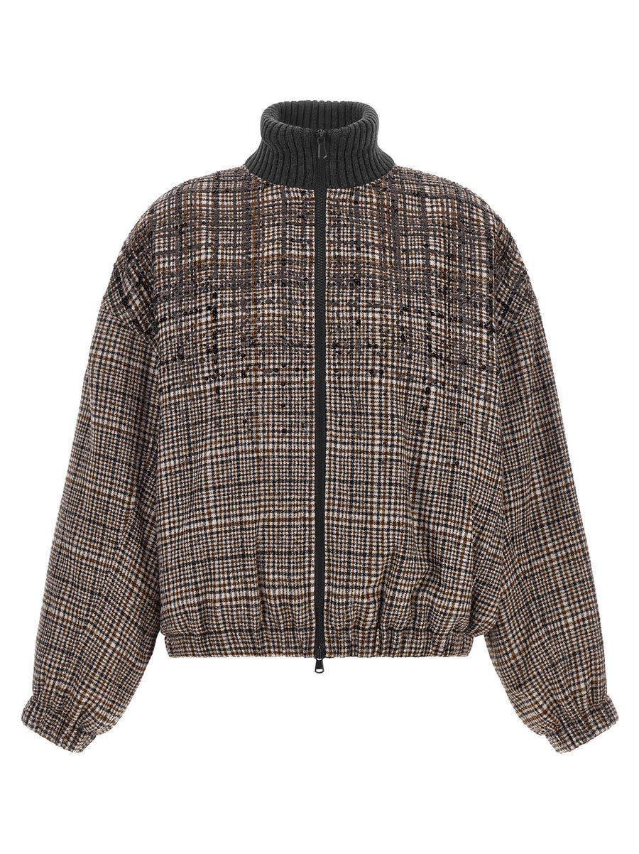 Brunello Cucinelli Sequin Check Bomber Jacket
