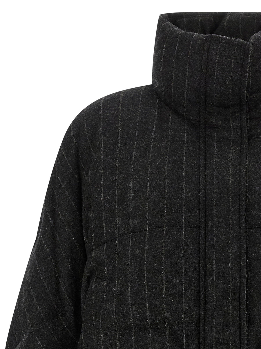 Brunello Cucinelli Micro Sequin Pinstriped Crop Down Jacket