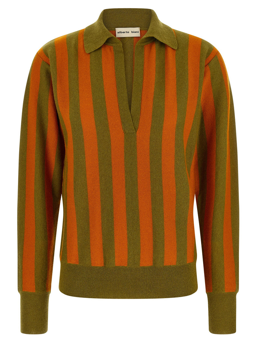 Alberto Biani Striped Knit Polo Shirt