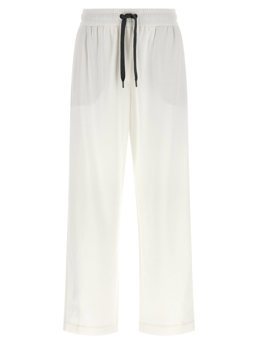 Brunello Cucinelli White Cotton Pique Track Pants For Women