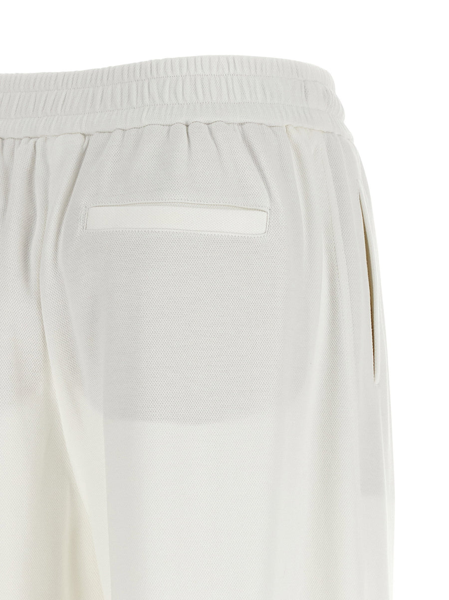 Brunello Cucinelli White Cotton Pique Track Pants For Women
