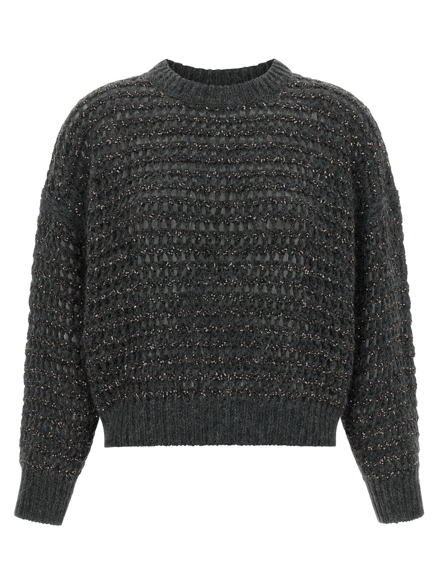 Brunello Cucinelli Gray Dazzling Braids Sweater Wool Cashmere Blend
