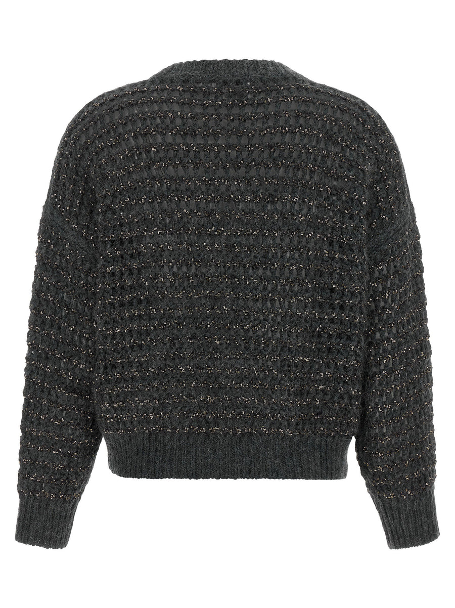 Brunello Cucinelli Gray Dazzling Braids Sweater Wool Cashmere Blend
