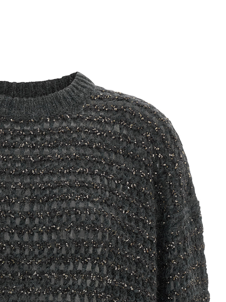Brunello Cucinelli Gray Dazzling Braids Sweater Wool Cashmere Blend