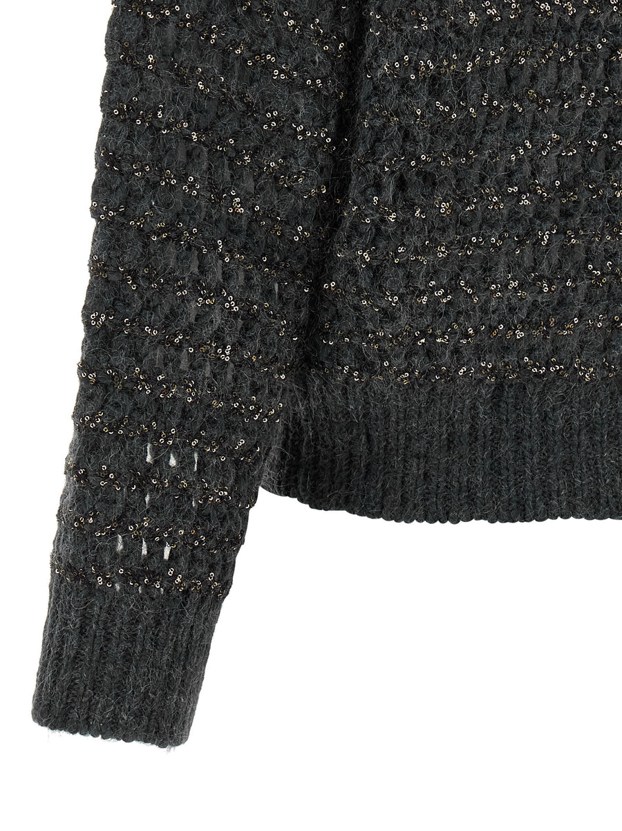 Brunello Cucinelli Gray Dazzling Braids Sweater Wool Cashmere Blend