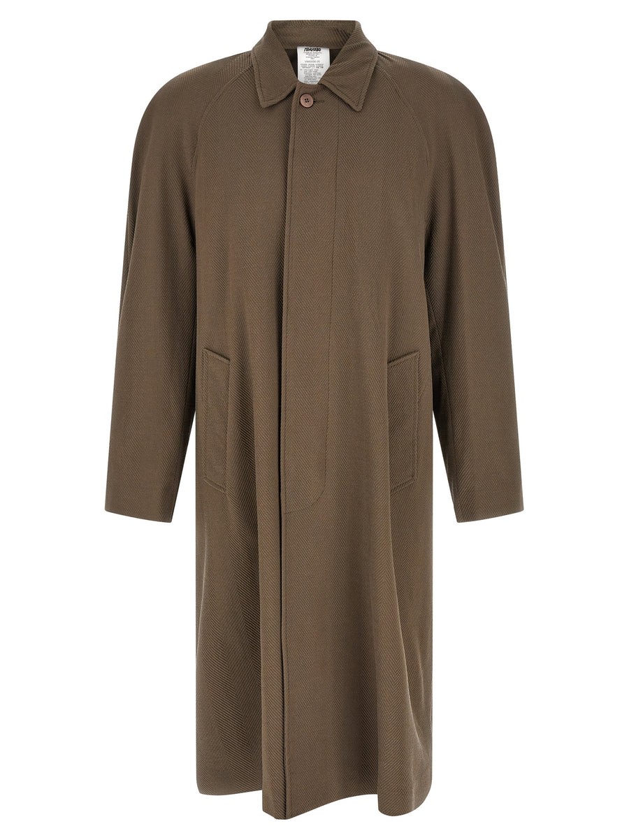 Magliano Caligo Coat for Men Beige Wool Blend with Embossed Herringbone Texture Polished Luxury Outerwear