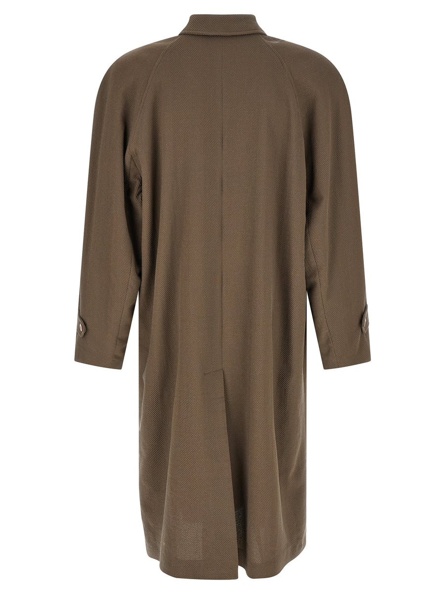 Magliano Caligo Coat for Men Beige Wool Blend with Embossed Herringbone Texture Polished Luxury Outerwear