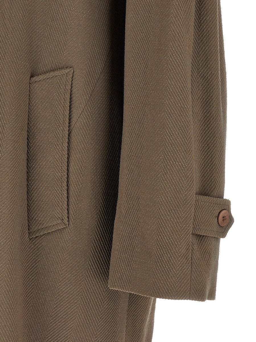 Magliano Caligo Coat for Men Beige Wool Blend with Embossed Herringbone Texture Polished Luxury Outerwear