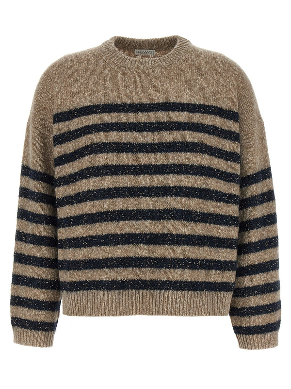 Brunello Cucinelli Dazzling Stripes Sweater For Women Luxurious Oversized Lambswool Cashmere