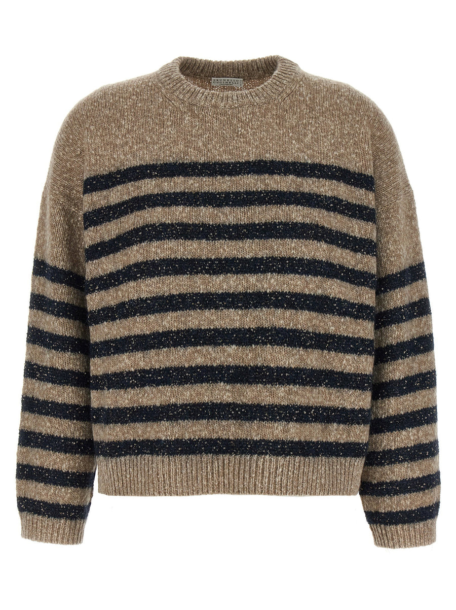 Brunello Cucinelli Dazzling Stripes Sweater For Women Luxurious Oversized Lambswool Cashmere