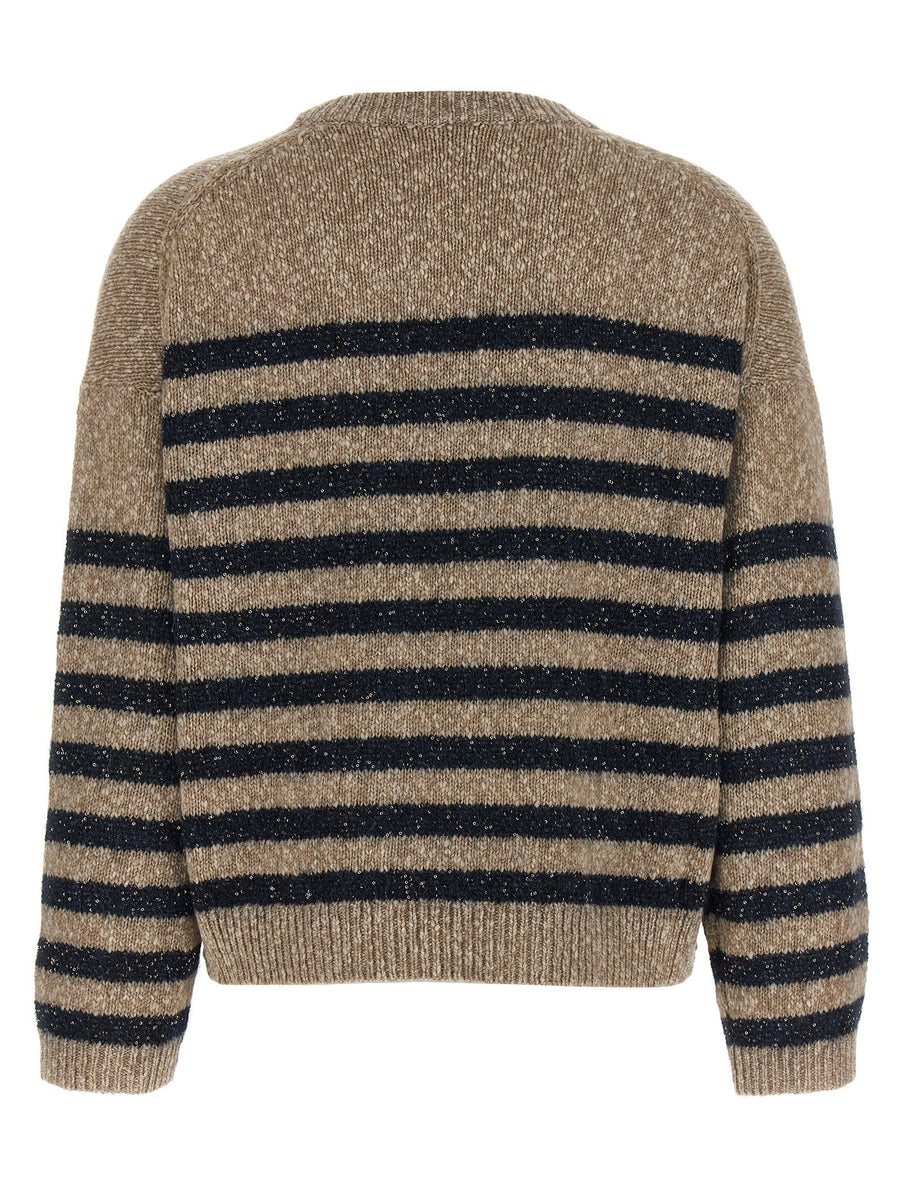 Brunello Cucinelli Dazzling Stripes Sweater For Women Luxurious Oversized Lambswool Cashmere