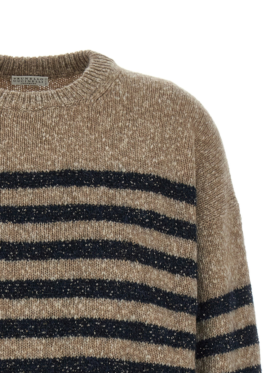 Brunello Cucinelli Dazzling Stripes Sweater For Women Luxurious Oversized Lambswool Cashmere