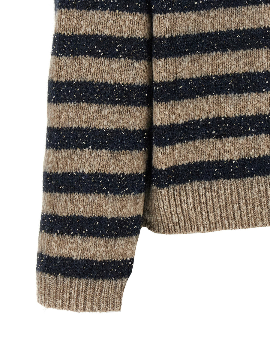 Brunello Cucinelli Dazzling Stripes Sweater For Women Luxurious Oversized Lambswool Cashmere