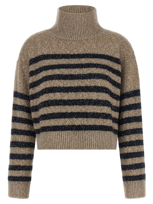 Brunello Cucinelli Dazzling Stripes Wool Cashmere Sweater With Luxurious Micro Sequin Detail For Women