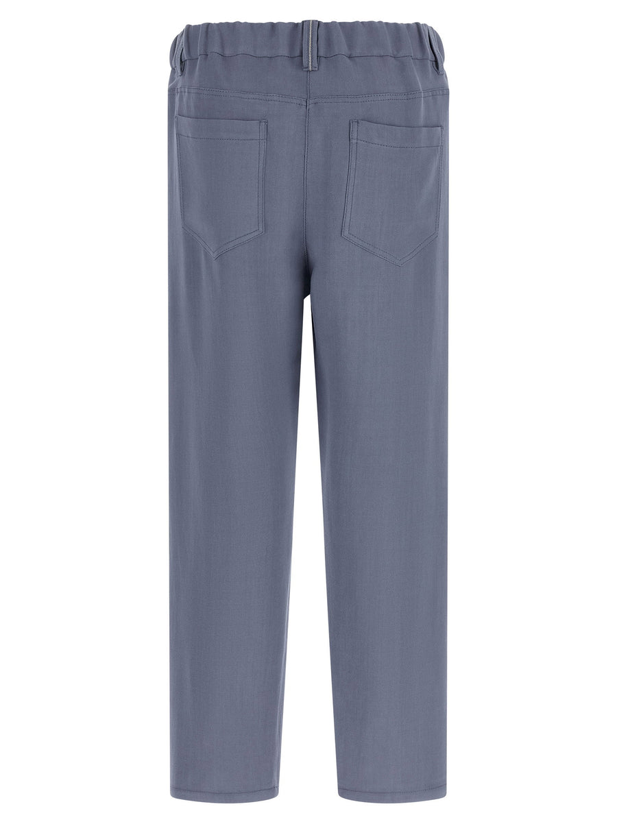 Brunello Cucinelli Baggy Pants For Women Luxury Blue Viscose Linen Trousers With Relaxed Silhouette