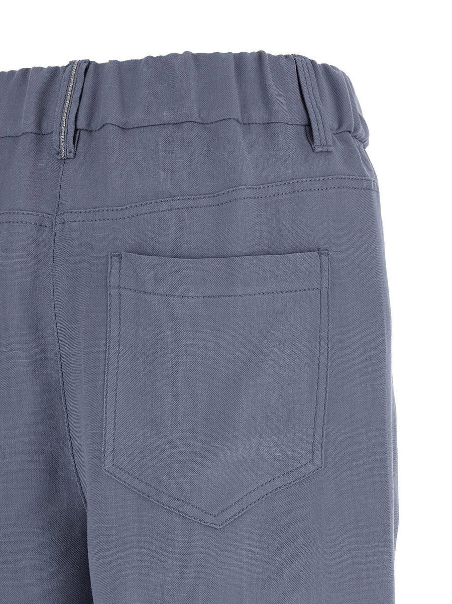 Brunello Cucinelli Baggy Pants For Women Luxury Blue Viscose Linen Trousers With Relaxed Silhouette