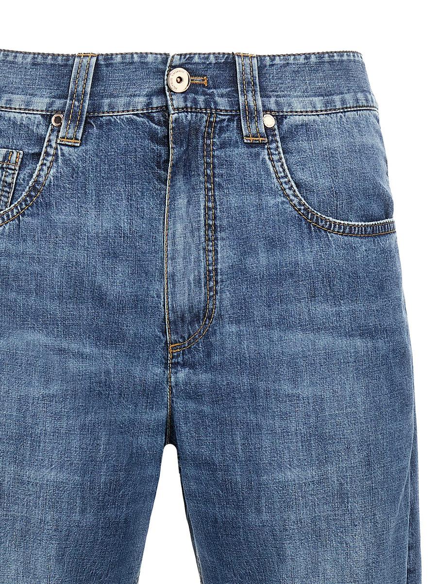 Brunello Cucinelli Straight Jeans For Women With Monile Detail In Delavé Blue 100 Percent Cotton Luxury Denim